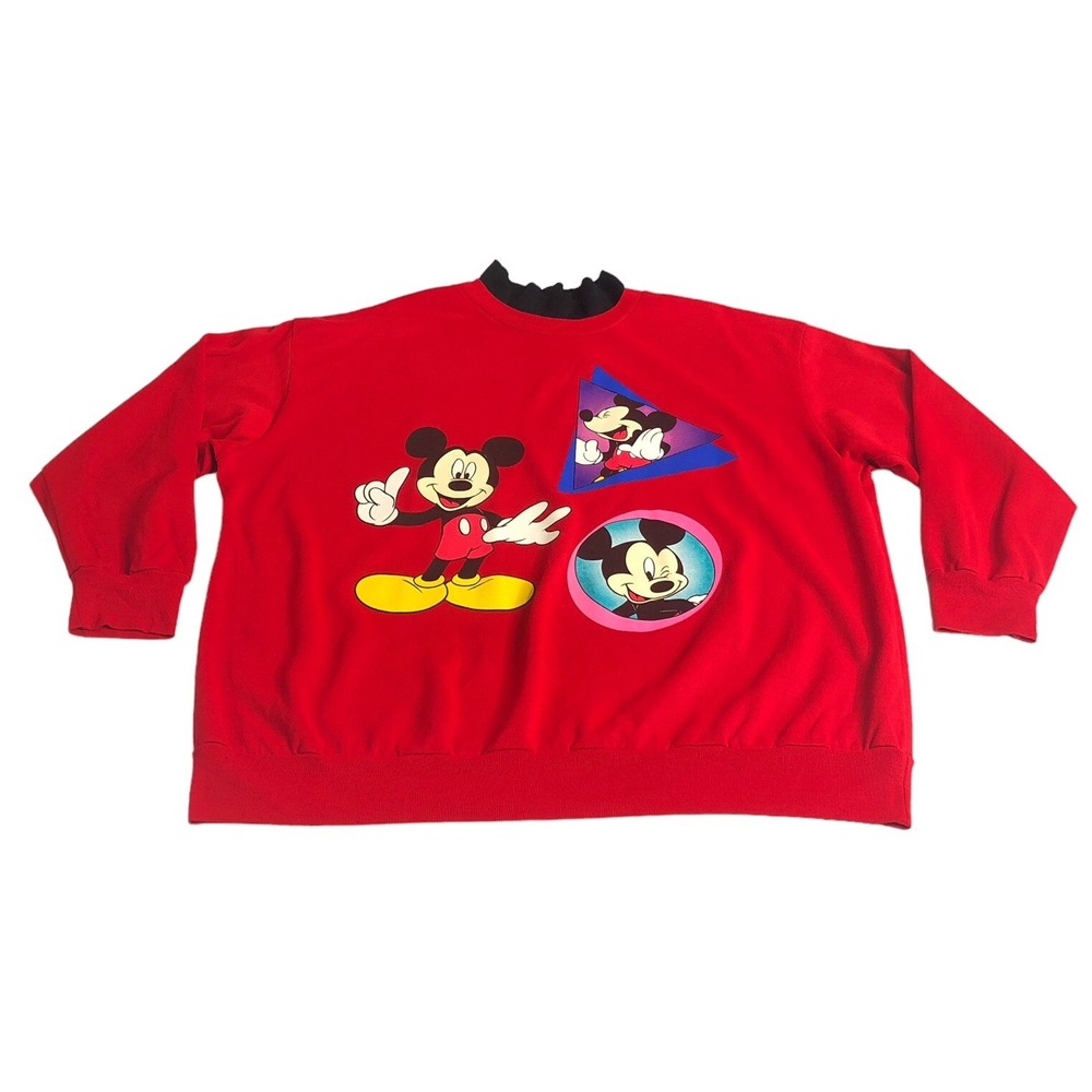 Vintage Disney Mickey Unlimited Sweatshirt Womens 2X Red Land‎ N Sea Graphic USA